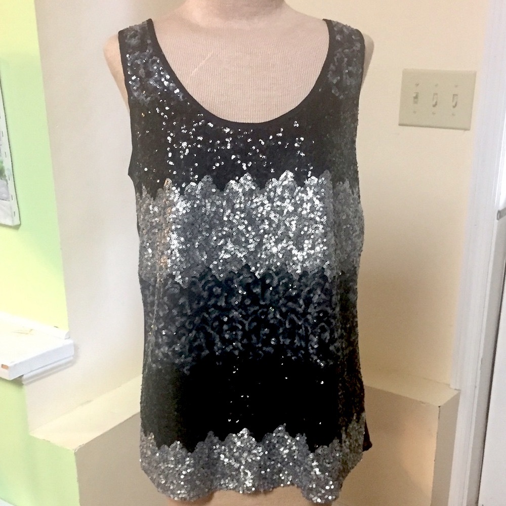 Women's Glam Black & Silver Sequin Sleeveless Top